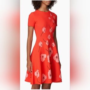 Carolina HerreraFloral‎ Short-Sleeve Knit Fit-&-Flare Dress